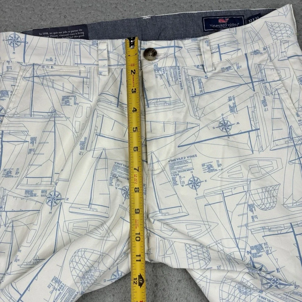 Vineyard Vines Breaker Pants Men's 32x32 White Nautical Print Straight Leg NWT